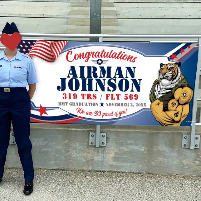 Banderoles Félicitations 319 Tigers Air Force Graduation (Air Force, Graduation Vinyl Banner, 319 TRS Tigers mascot, BMT Basic Training, Airman Graduation)