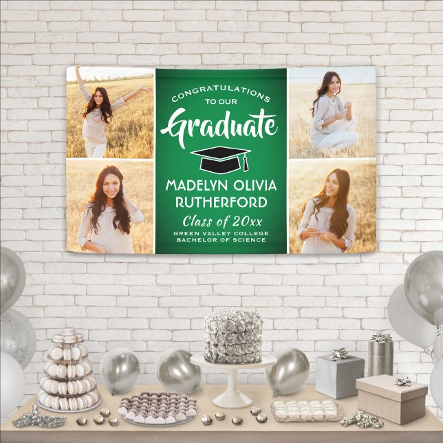 Banderoles Félicitations 4 Photo Green White & Black Graduati (Créateur téléchargé)