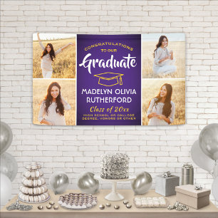 Banderoles Félicitations 4 Photo Purple Gold Yellow Graduatio