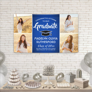 Banderoles Félicitations 4 Photo Royal Blue & White Graduatio