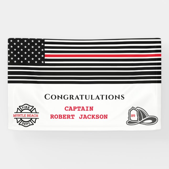 Banderoles Félicitations à Firefighter America Flag Red Line (Horizontal)