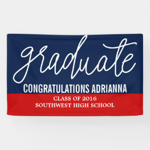Banderoles Félicitations à la main des diplômés Navy Blue