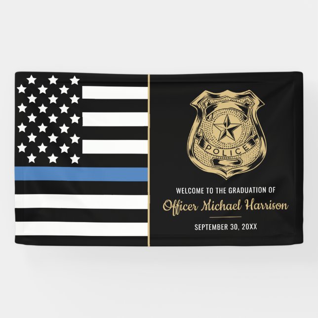Banderoles Félicitations à la Police Blue Line Flag (Horizontal)