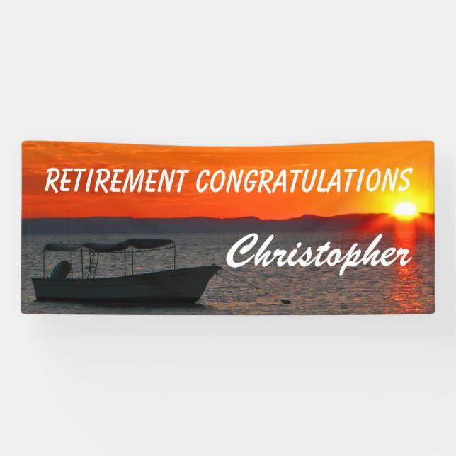 Banderoles Félicitations à la retraite Bateau de pêche au cou (Horizontal)