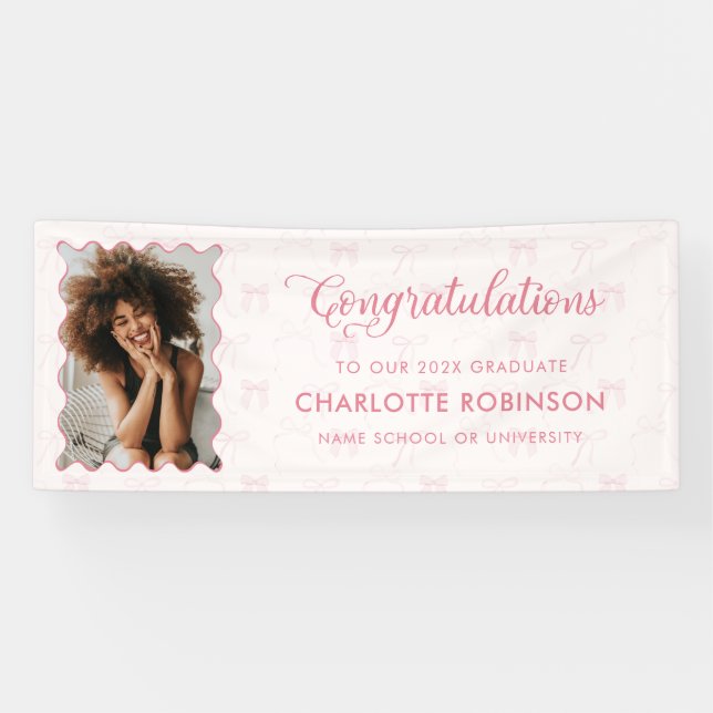 Banderoles Félicitations à l'obtention du diplôme Pink Bow Ph (Horizontal)