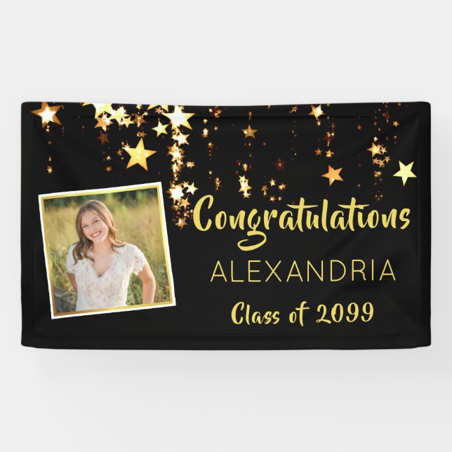 Banderoles Félicitations aux diplômés | Gold Stars | Photo (Horizontal)