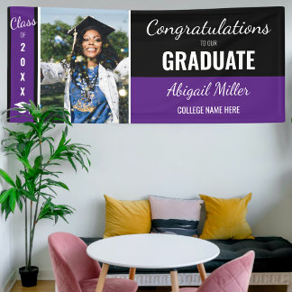 Banderoles Félicitations Black And Purple Photo Graduate