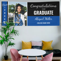 Félicitations Black & Blue moderne Photo des diplô