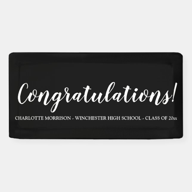 Banderoles Félicitations black custom script graduation (Horizontal)