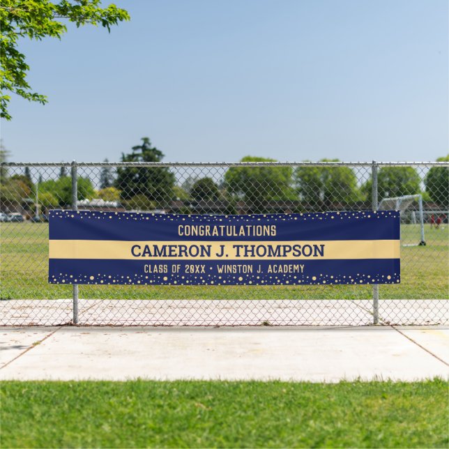 Banderoles Félicitations Blue Gold Classe de 2024 Graduation (En situation)