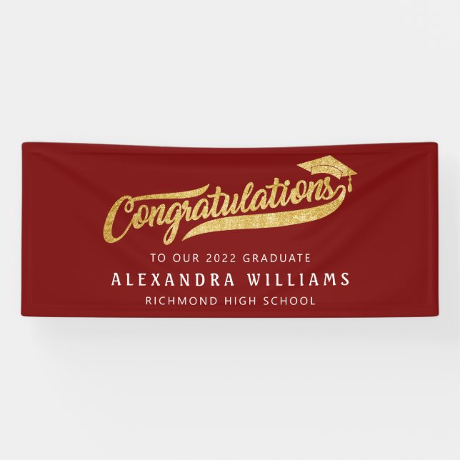 Banderoles Félicitations de diplôme simple moderne bordeaux (Horizontal)
