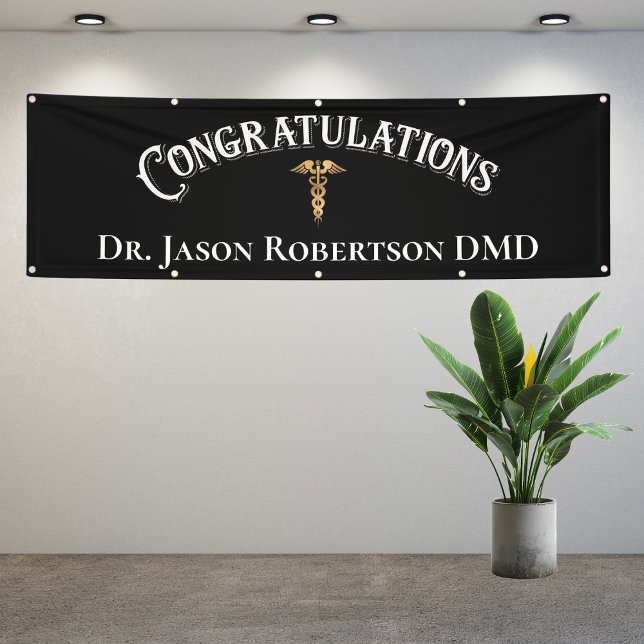Banderoles Félicitations Dentist Dental Elegant Black Gold (Congratulations Medical Doctor, Nurse, Dentist Graduation Promotion Banner)