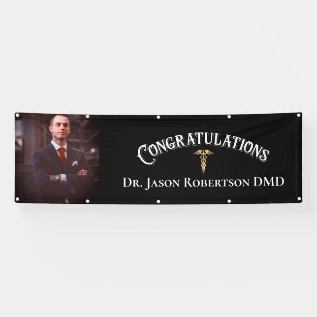 Banderoles Félicitations Dentist Dental Elegant Photo Black (Horizontal)