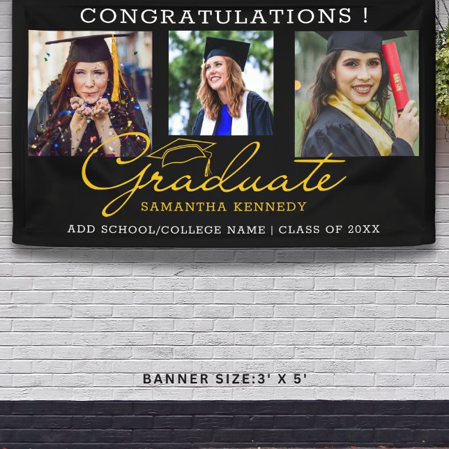 Banderoles Félicitations Diplômé 2025 Graduation 3 Photo Coll (Congrats Graduate 2025 Graduation 3 Photo Collage Banner
)