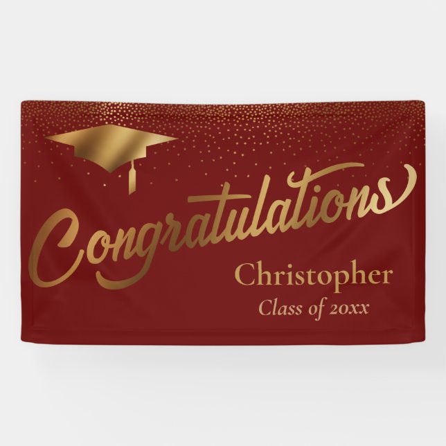 Banderoles Félicitations Diplômé, Classe de Bourgogne d'or (Horizontal)
