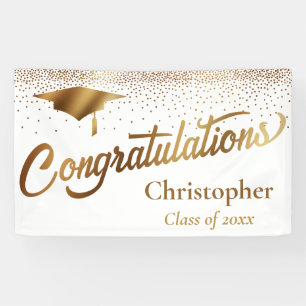 Banderoles Félicitations Diplômé, Classe d'or sur blanc