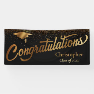 Banderoles Félicitations Diplômé, Classe d'or sur Noir