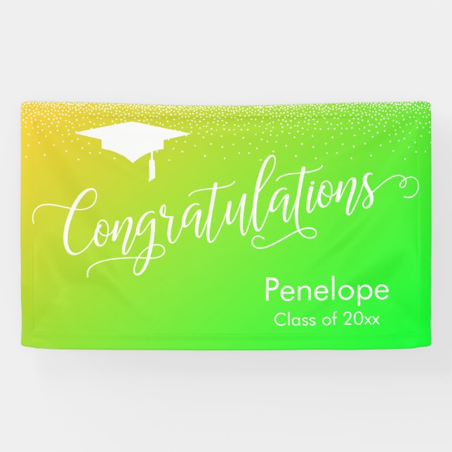 Banderoles Félicitations Diplôme Jaune et Vert Gradient (Horizontal)