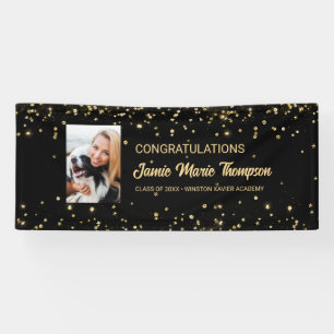 Banderoles Félicitations diplômé Photo Gold confetti