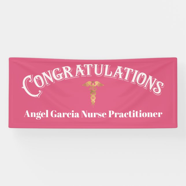Banderoles Félicitations Diplômé Pink Nurse Praticien (Horizontal)
