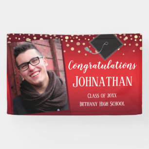 Banderoles Félicitations Diplômé Rouge avec Confetti Photo