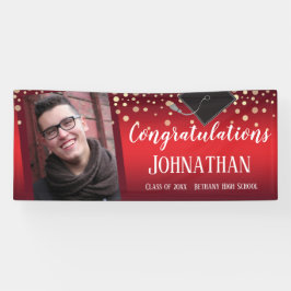 Banderoles Félicitations Diplômé Rouge avec Confetti Photo