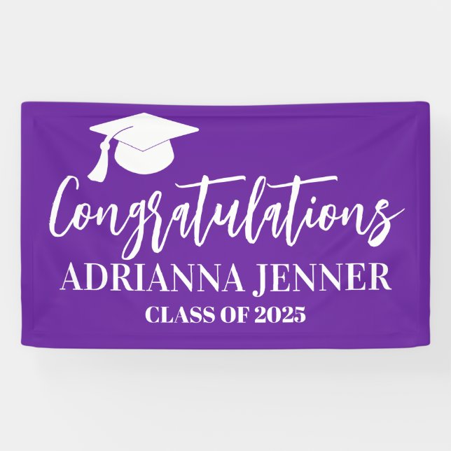 Banderoles Félicitations Diplômé Script Moderne violet (Horizontal)