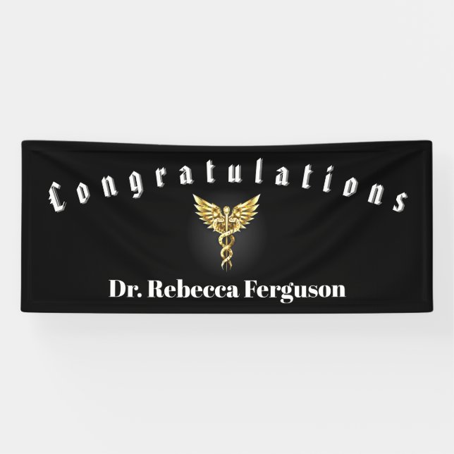 Banderoles Félicitations Docteur Médecin Caduceus Gold (Horizontal)
