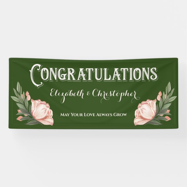 Banderoles Félicitations Engagement Rose Fleurs Bann (Horizontal)