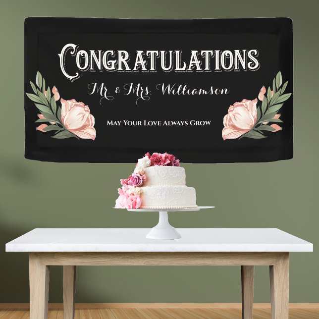 Banderoles Félicitations Fleurs de réception de mariage éléga (Congratulations Wedding Engagement Anniversary Banner)