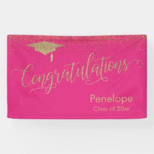 Banderoles Félicitations Gold Confetti Graduation Hot Pink