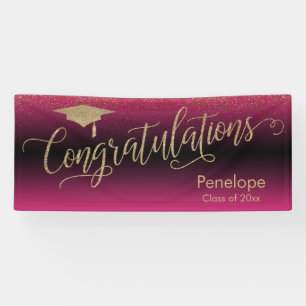 Banderoles Félicitations Gold Confetti Graduation Hot Pink