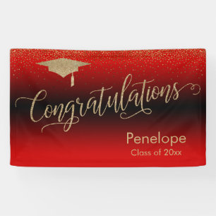 Banderoles Félicitations Gold Confetti Graduation Red