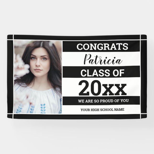Banderoles Félicitations Grad 2022 Photo Graduation Black Whi (Horizontal)