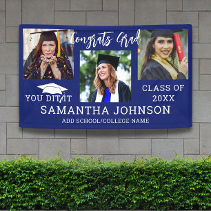 Banderoles Félicitations Grad 2025 Graduation Cap 3 Photo Ble