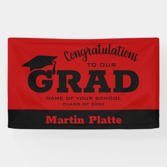 Banderoles Félicitations Grad Black Scarlet (Horizontal)
