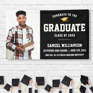 Banderoles Félicitations Grad Photo Black Gold Graduation Par