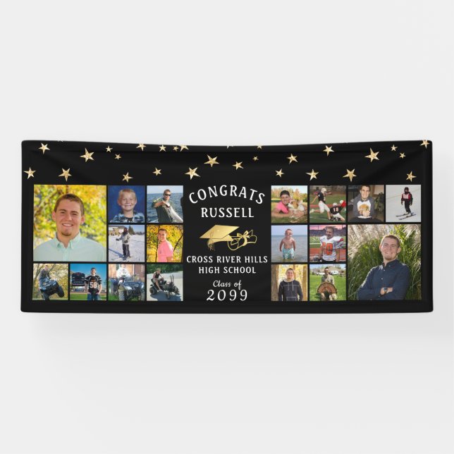 Banderoles Félicitations Graduate Gold Foil 18 Photo Collage  (Horizontal)