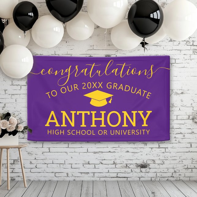 Banderoles Félicitations Graduate or violet grad virtuel (Custom Graduation Banner for a Grad Party or Open House)