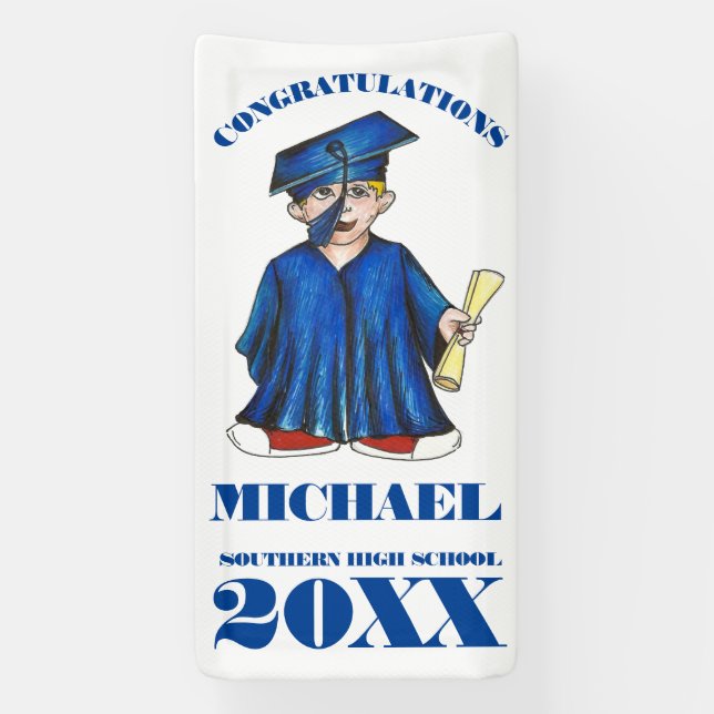 Banderoles Félicitations Graduation Boy Graduate Casquette Go (Verticale)