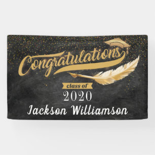 Banderoles Félicitations Grand Luxe Chalkboard noir or blanc