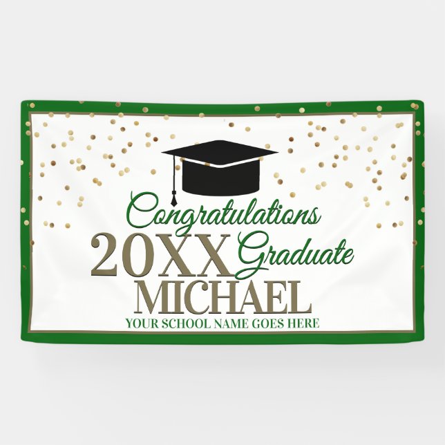 Banderoles Félicitations Green et Gold Graduate (Horizontal)