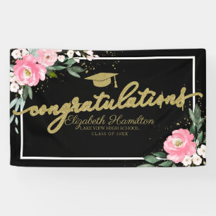 Banderoles Félicitations Hot Pink Floral Graduation Party