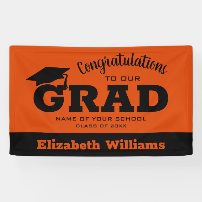 Banderoles Félicitations modernes Grad Black sur Orange (Horizontal)