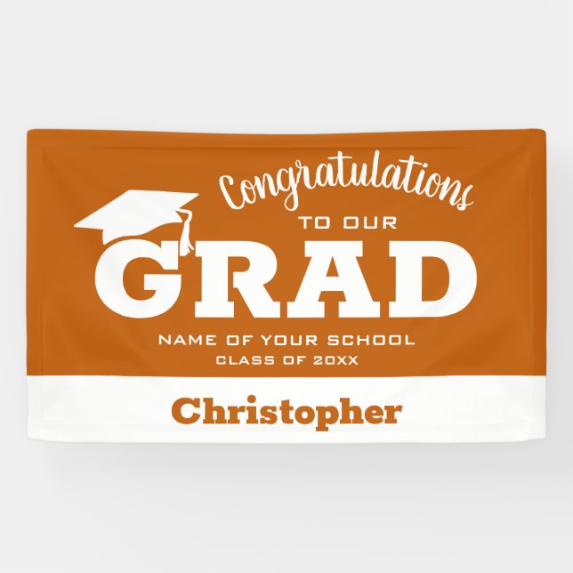 Banderoles Félicitations modernes Grad White sur Burnt Orange (Horizontal)