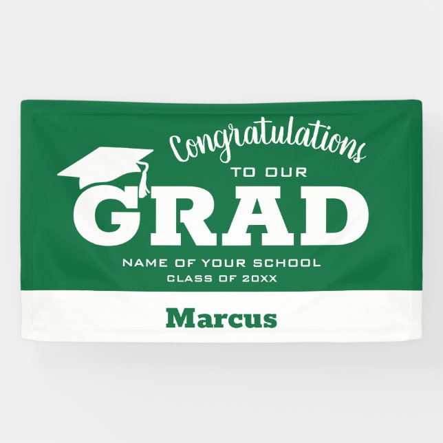 Banderoles Félicitations modernes Grad White sur Green (Horizontal)