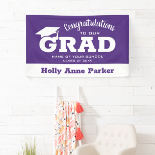 Banderoles Félicitations modernes Grad White sur le violet