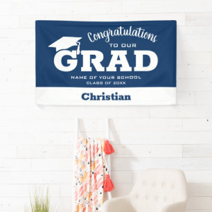 Banderoles Félicitations modernes Grad White sur Navy Blue