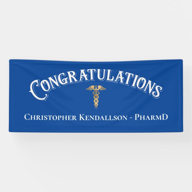 Banderoles Félicitations Pharmaciste Caduceus Gold Grad (Horizontal)