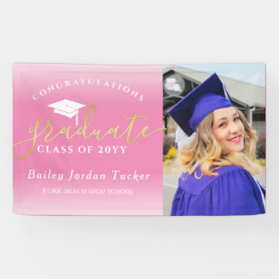 Banderoles Félicitations Pink Gold Photo Graduation